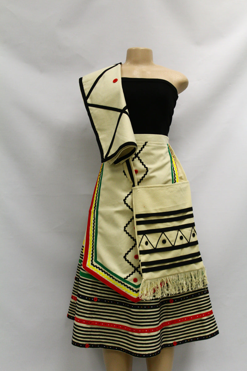 Ladies 4pc Wrap Skirt, Bag, Apron And Doek Traditional Attire ~Cream ...