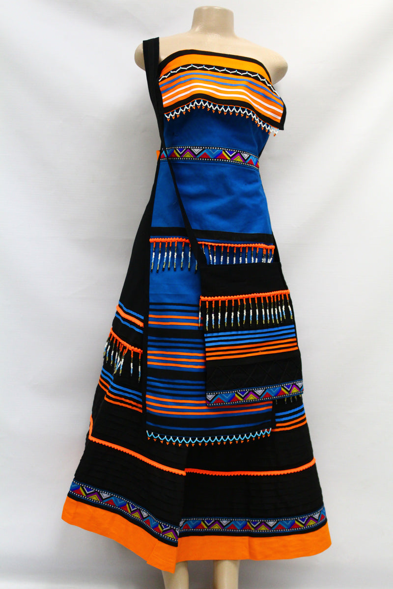 Ladies 3pc Umbhaco With Skirt, Incebetha and Bag~ Blue and Orange – ZE ...